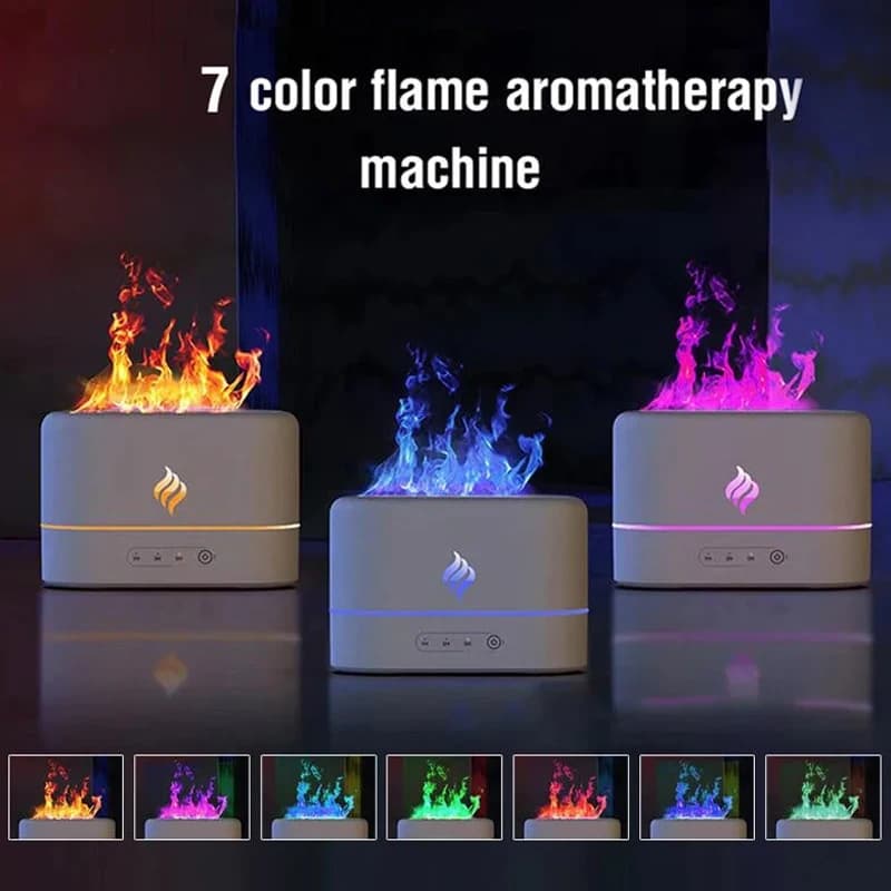 Umidificatori per aromaterapia a fiamma simulata Temporizzazione della luce a 7 colori Umidificazione silenziosa Diffusore di oli essenziali Purificatore d'aria