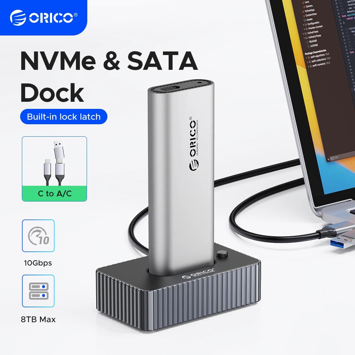 ORICO M.2 NVMe SATA SSD Enclosure Docking Station USB 3.2 Gen 2 10Gbps Base di aggancio esterna con blocco strumento di chiusura gratuito