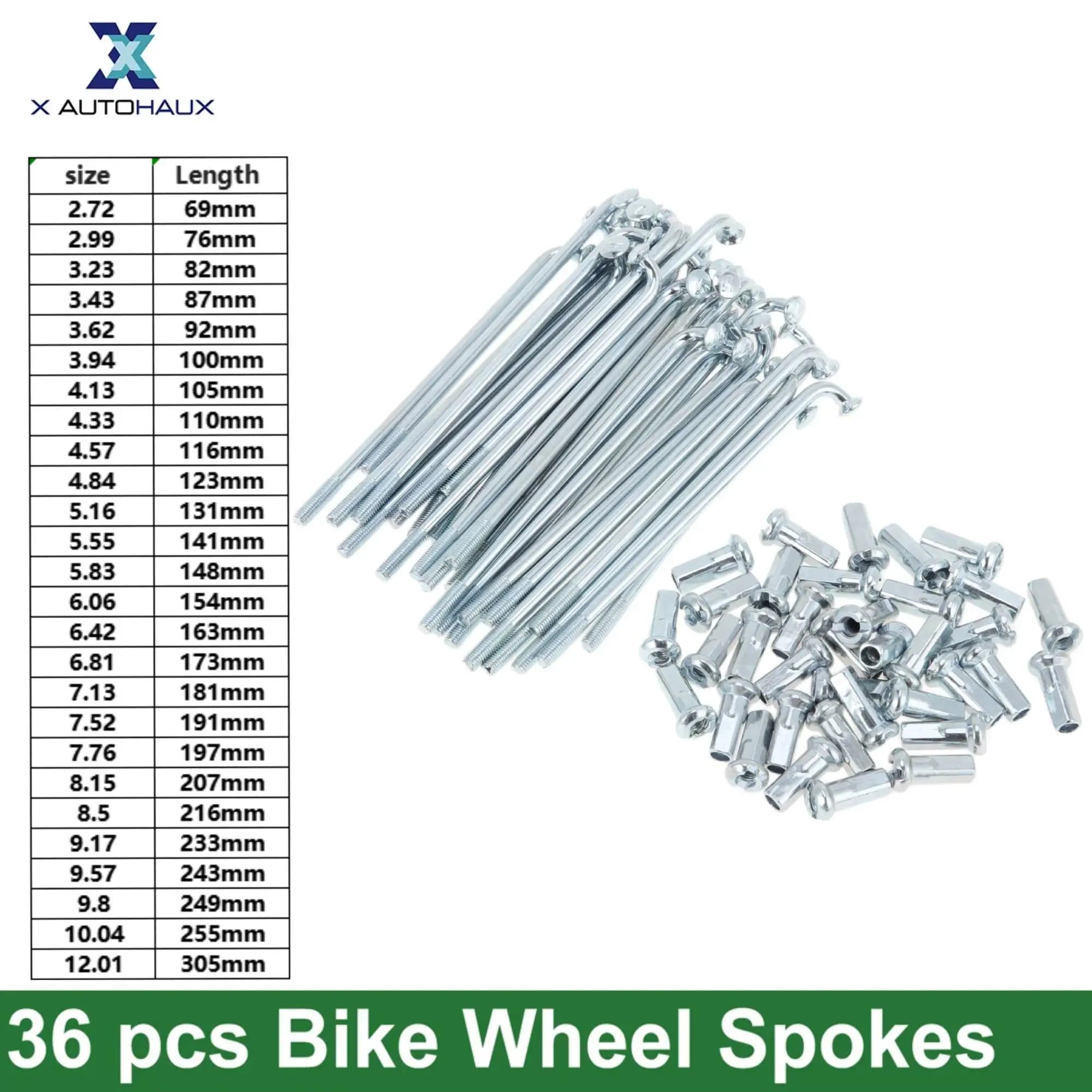 X Autohaux 36 pezzi 12G J Bend raggi in acciaio per bicicletta 69mm 76mm 82mm 87mm 92mm 100mm 105mm-249mm raggi ciclo con capezzoli