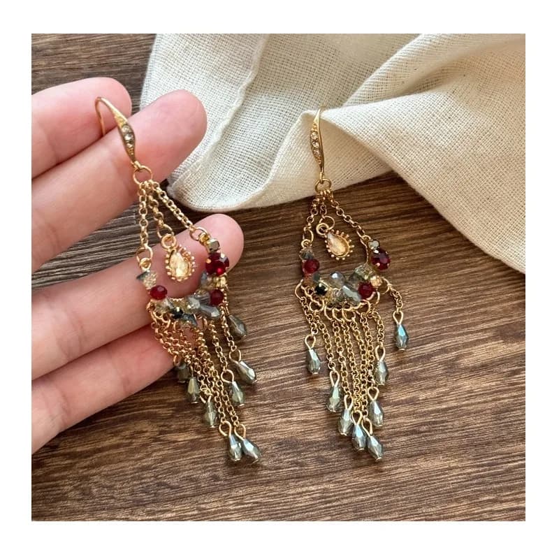 New Chinese Ethnic Wind Chimes Fringed Pendant Earrings Women's Retro Long Exquisite Earrings, High-end Personalized Earrings