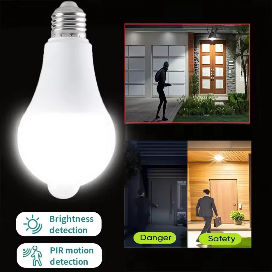 Lampadina intelligente da 12 W Sensore di movimento PIR 220 V Attivato dal movimento ON/OFF Lampada per luci domestiche Lampadina a LED con sensore di movimento