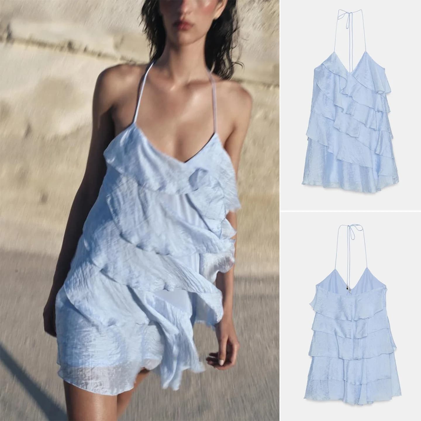 Summer New Women's Dress Knot Belt Deep V-neck Layered Decoration Short Strapless Dress City Commute Casual Party