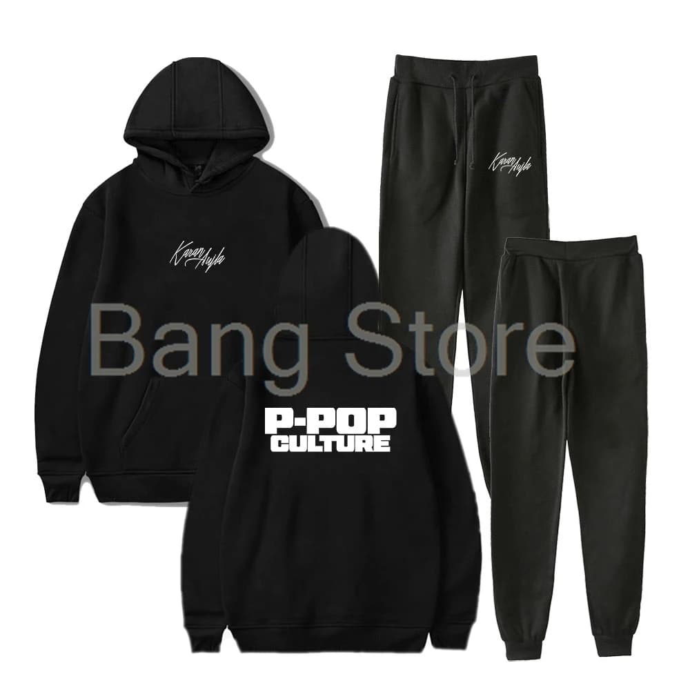 Karan Aujla P-Pop Culture Felpa con cappuccio Pantaloni da jogging unisex Moda Set da due pezzi Donna Uomo Tute