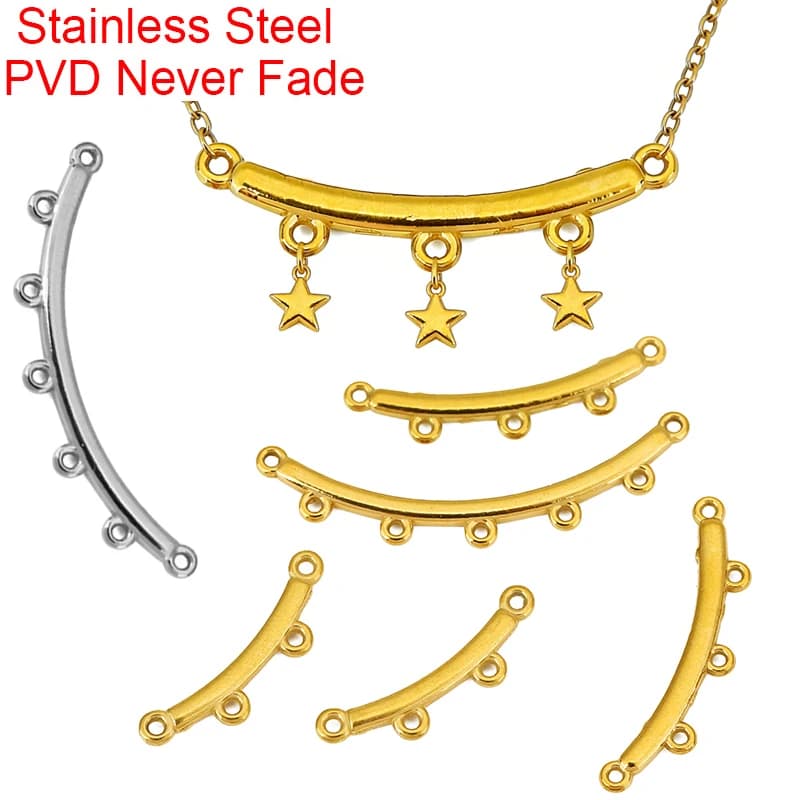 10 connettori in acciaio inossidabile PVD anti-ossidazione per collane, connettori curvi a 2, 3, 4, 5 fori, chiusure per bracciali, creazione gioielli