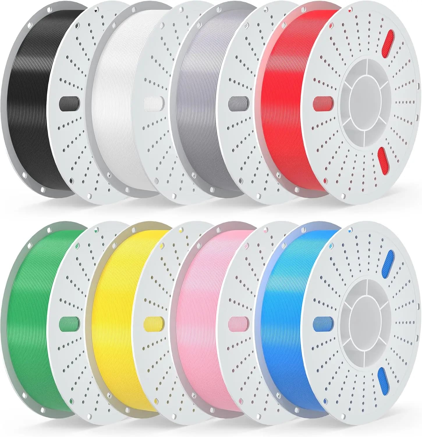 Filamento per Stampante 3D PLA+ 1.75mm, 8 Colori, Compatibile con la Maggior Parte delle Stampanti 3D FDM, 8 KG, Nero+Bianco+Grigio+Rosso
