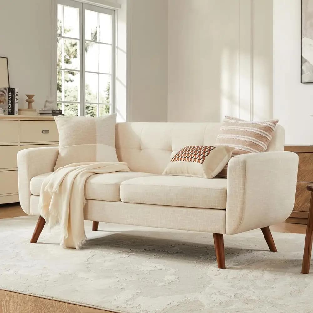 65" W Loveseat Soa, Century ern Decor Love Seat Couches or Living Room, Button Tuted Upholstered Small Couch or Bedroom, Solid a
