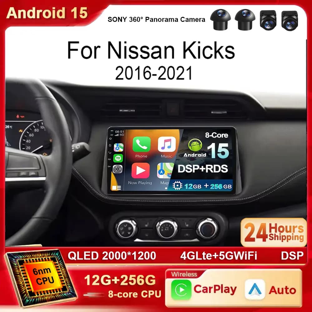Android 15 Carplay Auto Per Nissan Kicks Micra P15 2016 - 2021 4G WIFI Autoradio Lettore Video Multimediale di Navigazione GPS No 2Din