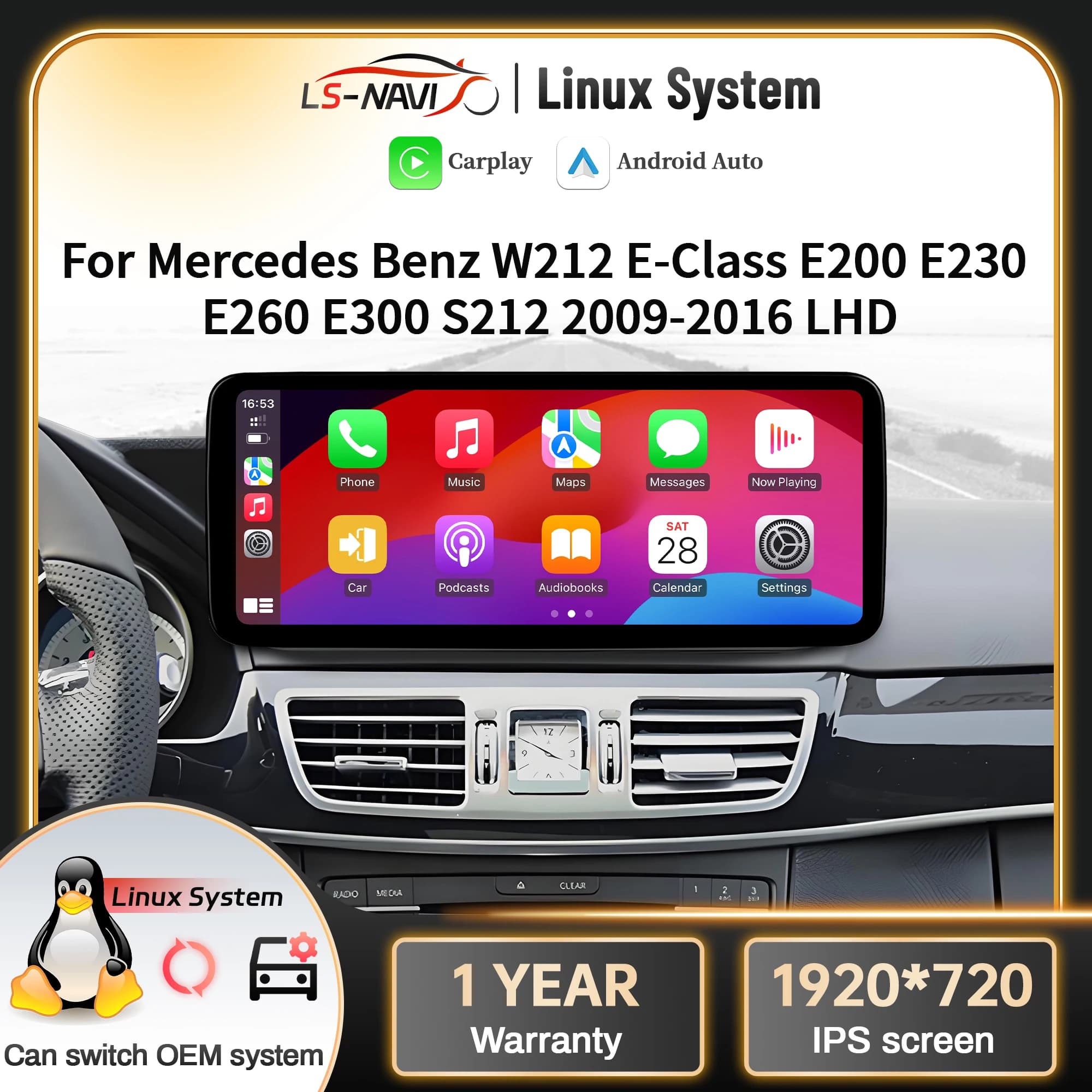 Linux Multimedia Screen Carplay Left Hand Drive For Mercedes Benz W212 E-Class E200 E230 E260 E300 S212 2009 2010 2011 -2016