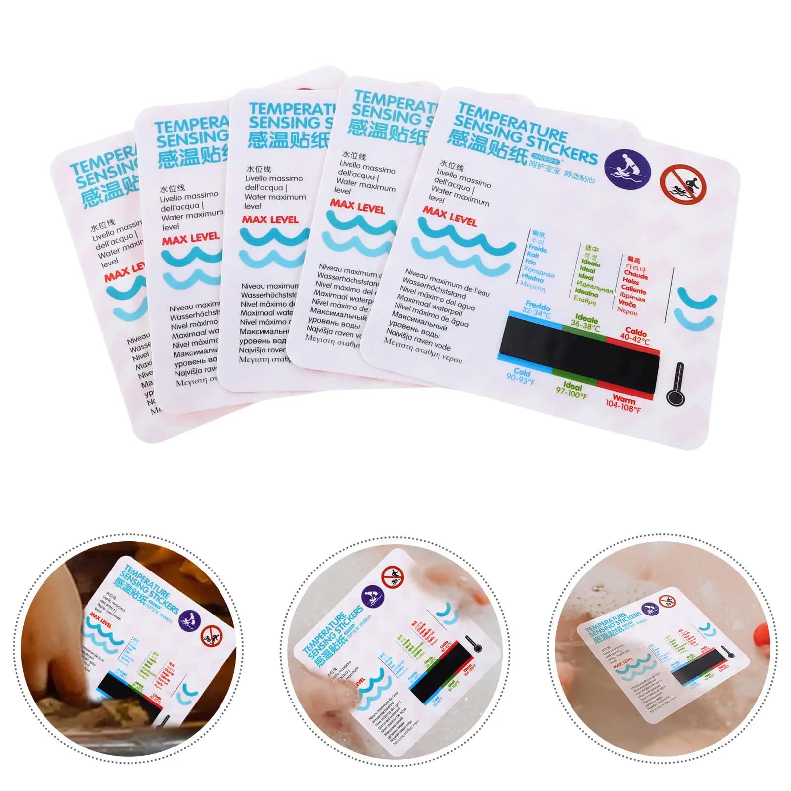 Set di 5 Adesivi Termometro per Acqua per Bambini, Impermeabili, con Display LCD, Termometro Adesivo per Vasca, Monitoraggio Sicuro del Bagno