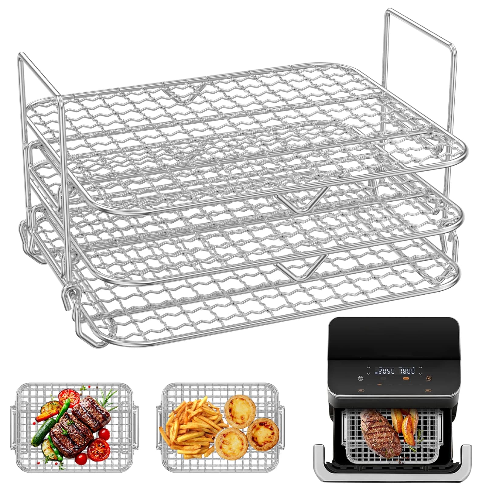 2/3 Level Air Frying Grid Stainless Steel, Heat Resistant Grid for Air Fryer, Kitchen Accessories for Cooking and Dehydration