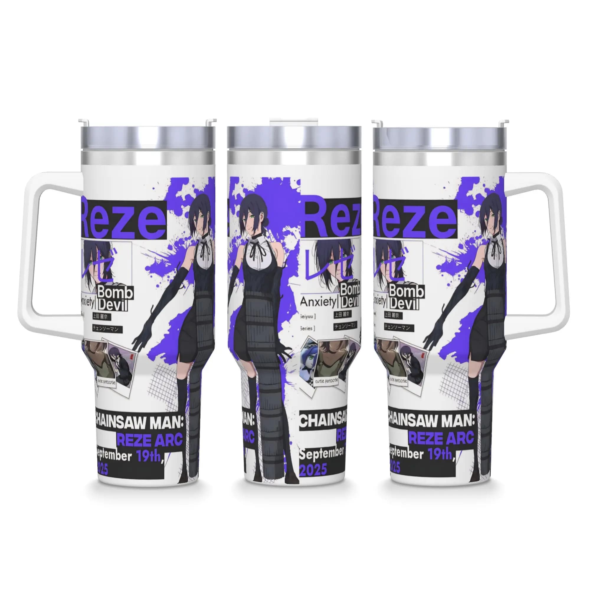 Tumbler Chainsaw Man Reze, Bottiglia Termica per Bevande Calde, Tazza Termica in Acciaio Inox, Tazze Personalizzate per Auto