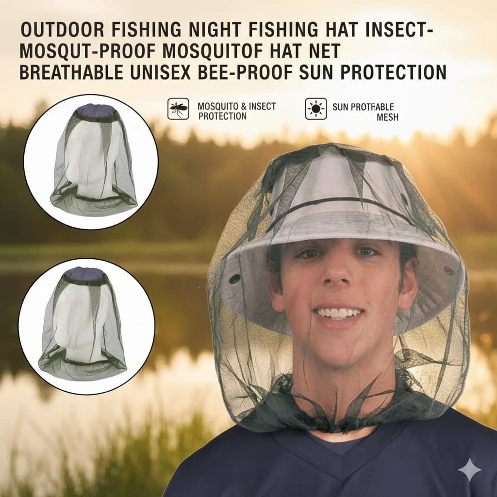 Cappello da Pesca con Rete Anti-Insetti, Protezione Solare, Traspirante, Anti-Ape, per Escursionismo e Campeggio