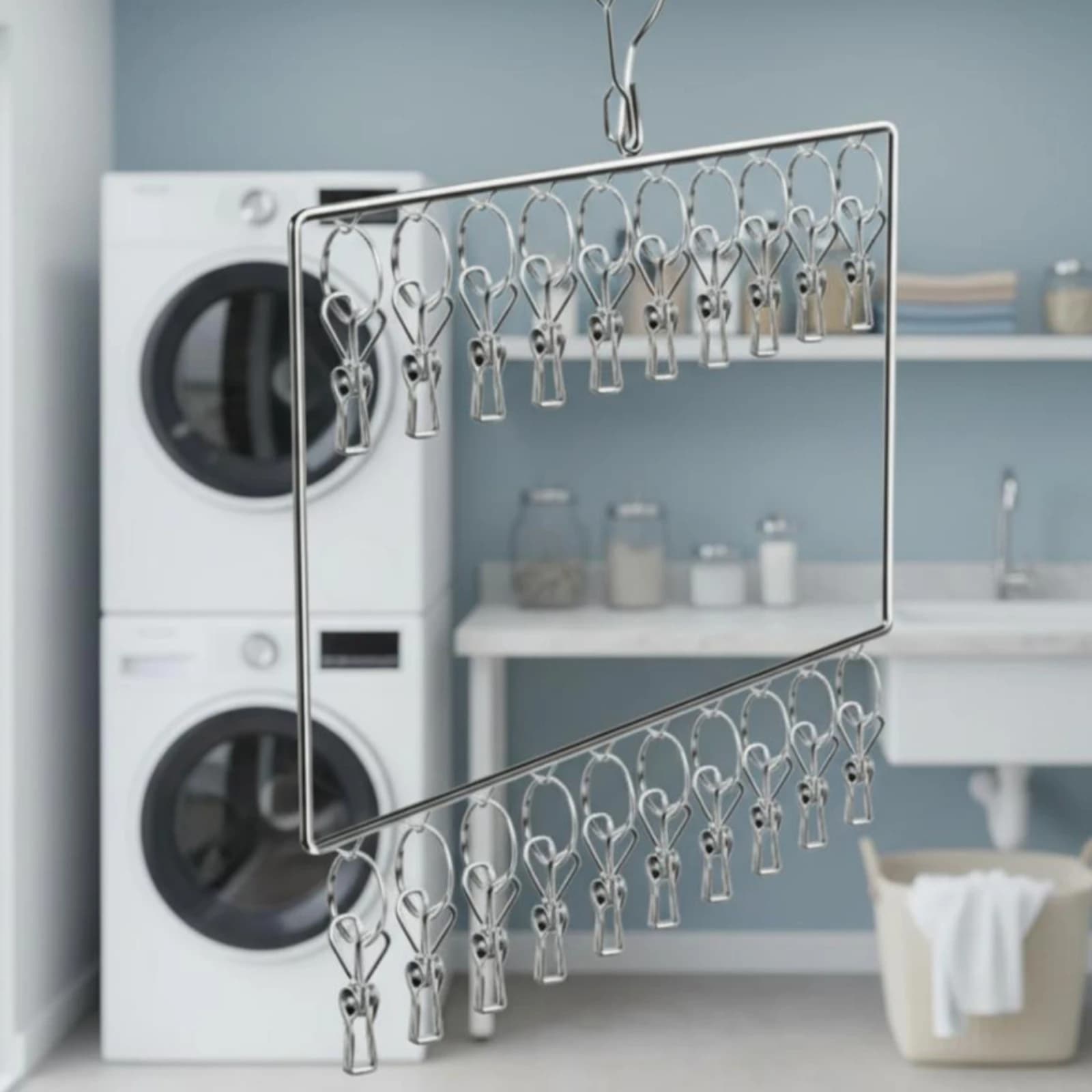 Appendiabiti Salvaspazio Multi-Clip per Asciugare Calzini, in Acciaio Inossidabile, per Balcone e Uso Domestico