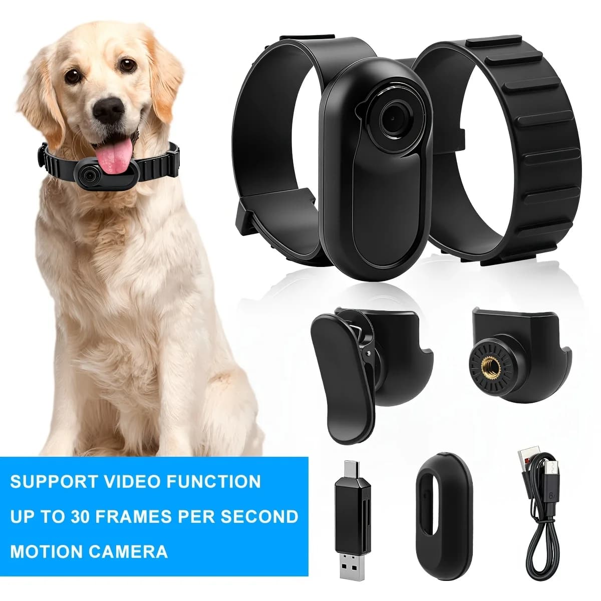 Telecamera per Collare per Animali Domestici con Display LCD HD, Telecamera da Esterno Regolabile per Collare, Registratore per Cani e Gatti