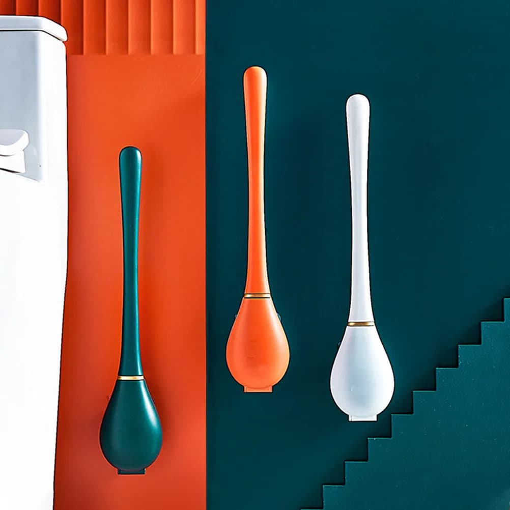 1 pezzo di spazzola per WC in silicone, montata a parete, con manico lungo, strumento per la pulizia del bagno, design efficiente senza residui, elegante e minimalista