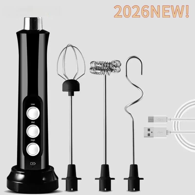 Nuovo Montalatte Elettrico Portatile 3 in 1 Senza Fili, Mini Frullatore per Cappuccino, Mixer per Caffè, Schiumatore
