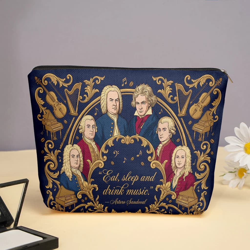Borsa per il trucco con motivo musicista da 1 pezzo - Pochette multifunzionale con cerniera per donna, borsa da viaggio perfetta con cerniera, divertente regalo di compleanno