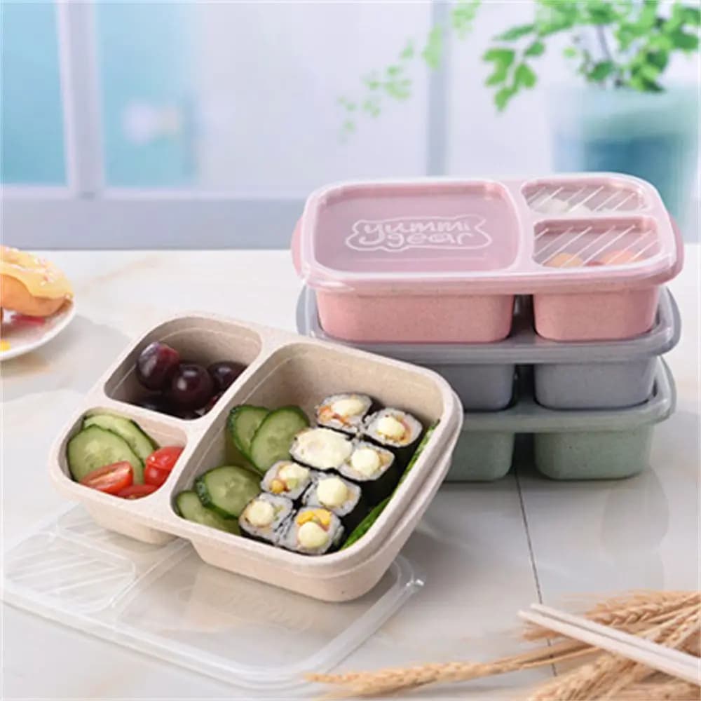 Contenitore Portatile per Pranzo Ecologico in Paglia di Grano, Scatola per Picnic, Contenitore per Frutta, Lunchbox Compartimentato per Bambini e Adulti