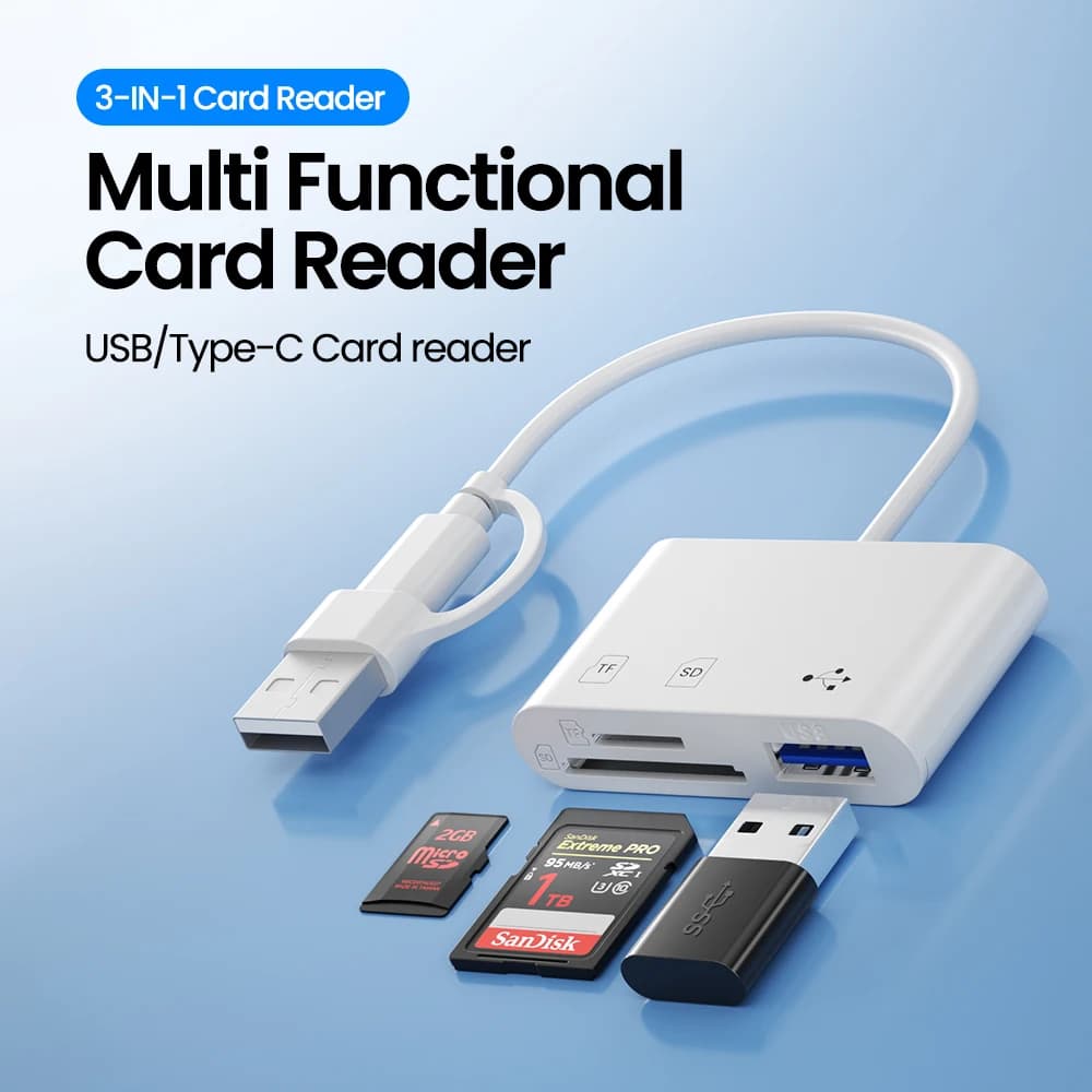 Lettore di schede multifunzione tre in uno con doppio connettore USB tipo C + Lettore di schede tre in uno TF/SD/USB per telefoni cellulari, fotocamere