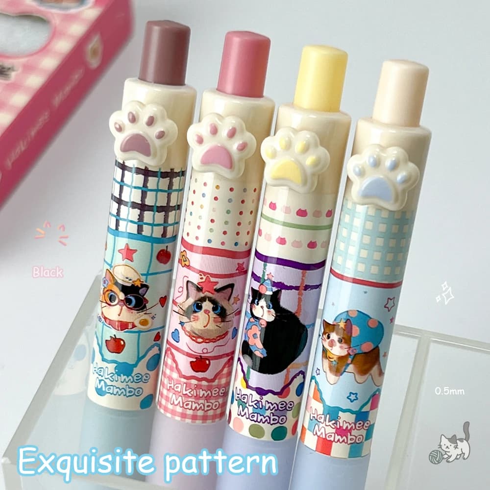 Set di 4 penne gel a forma di gattino, penne tascabili divertenti a forma di gatto, 0,5 mm, penne a cartone animato ad asciugatura rapida per studio e ufficio