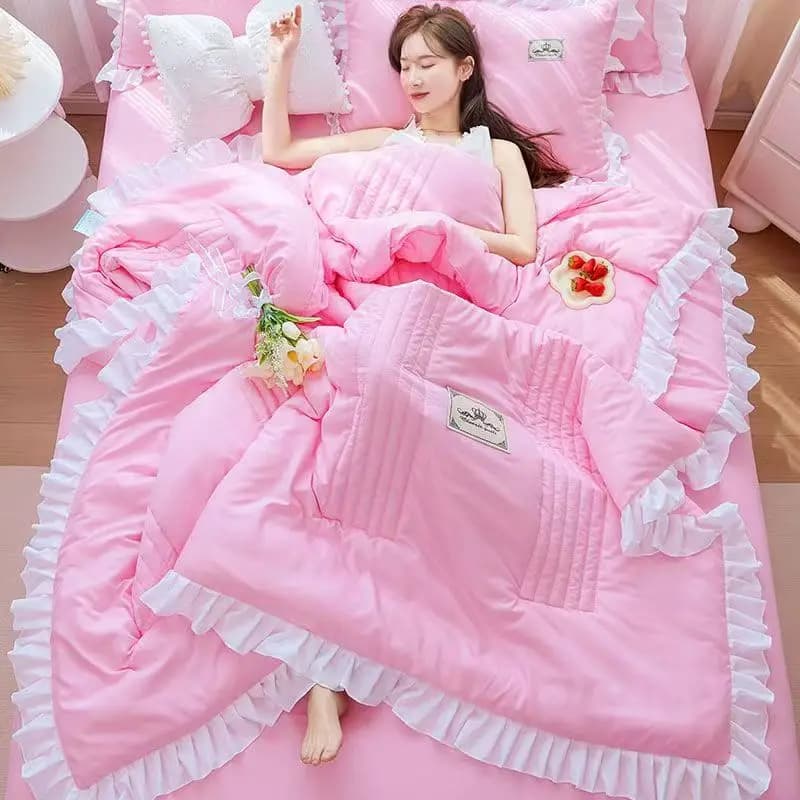 1/3Pc Coreano Principessa Increspature Fiori Ricamo Estate Trapunta Copriletto sul letto Trapunta Aria condizionata Coperta Set di biancheria da letto