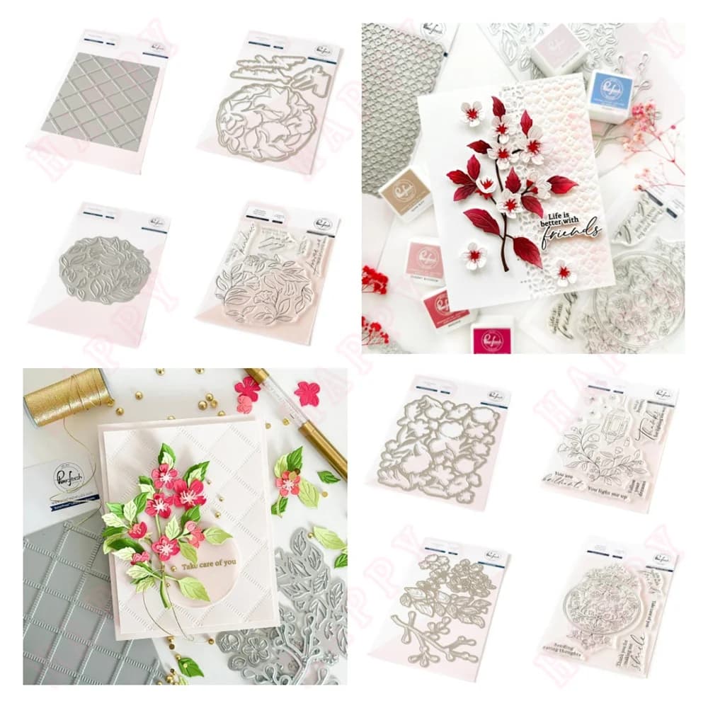 Happy Vibes cherry Blossoms Pure Joy Hot Foil Metal Cutting Dies for Layering stencil fai da te Scrapbook Album Stamp goffratura Card