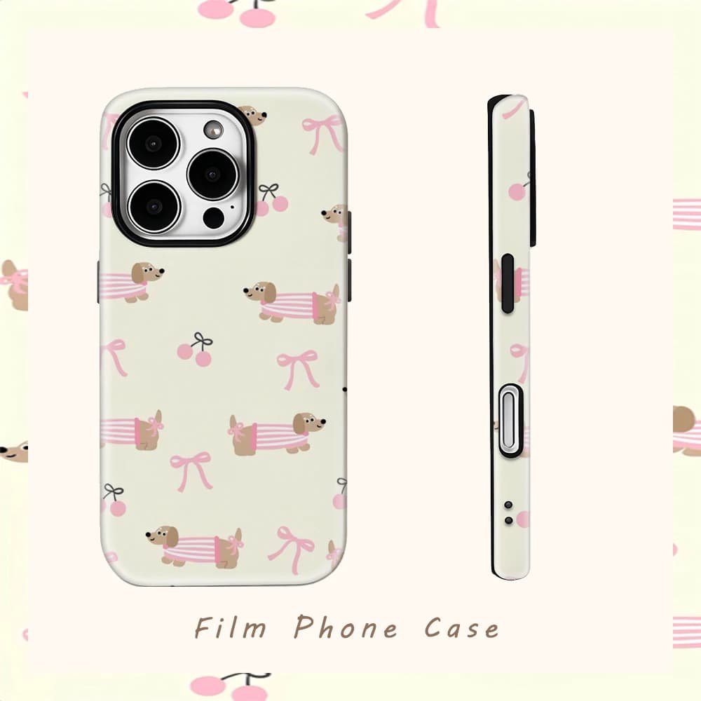 Custodia per telefono Bassotto Cherry Bow Art per IPhone 17AIR 16E 16 15 14 13 12 11 17 Pro Max Plus Cover posteriore a doppio strato