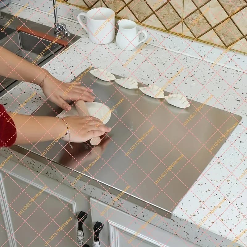 Heavy Duty Stainless Steel Cutting Board, Non-Slip Meat & Vegetable Chopping Block with Juice Groove