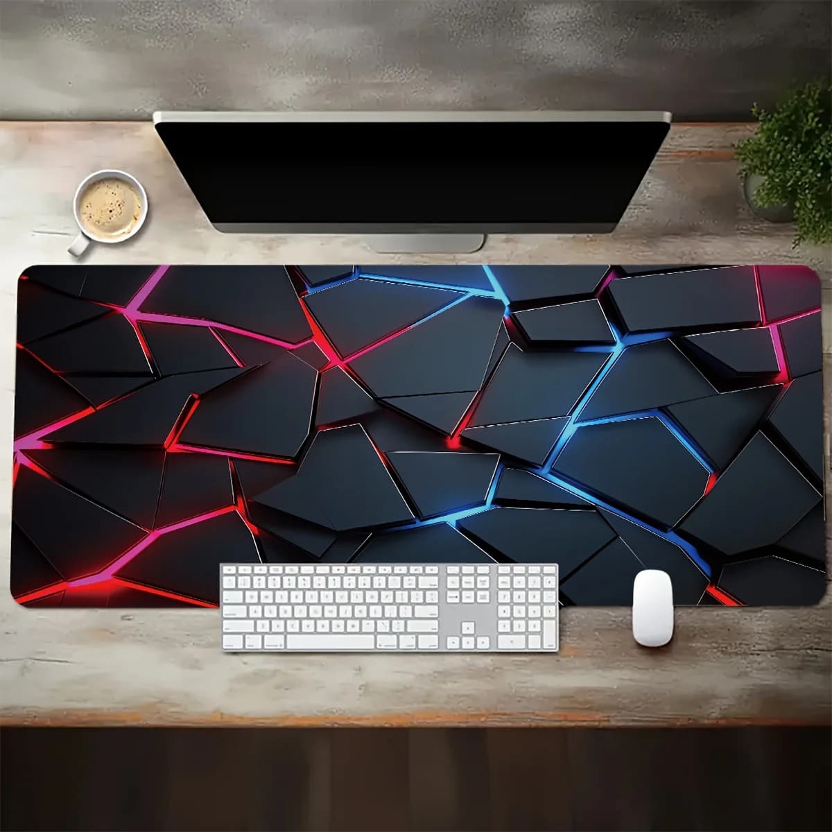 Tappetino per mouse da gaming grande 90x40, design sfumato rosso-blu, bordo in gomma antiscivolo cucito, tappetino da scrivania per gaming, tastiera, giocatori e lavoro d'ufficio