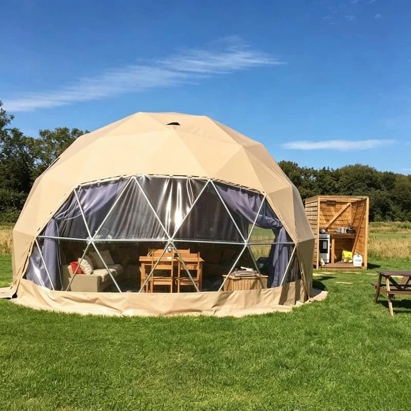 8m/12m/16m Luxury Geodesic Dome Tent Igloo Glamping with Bathroom Jacuzzi Stove and Transparent Roof for Camping