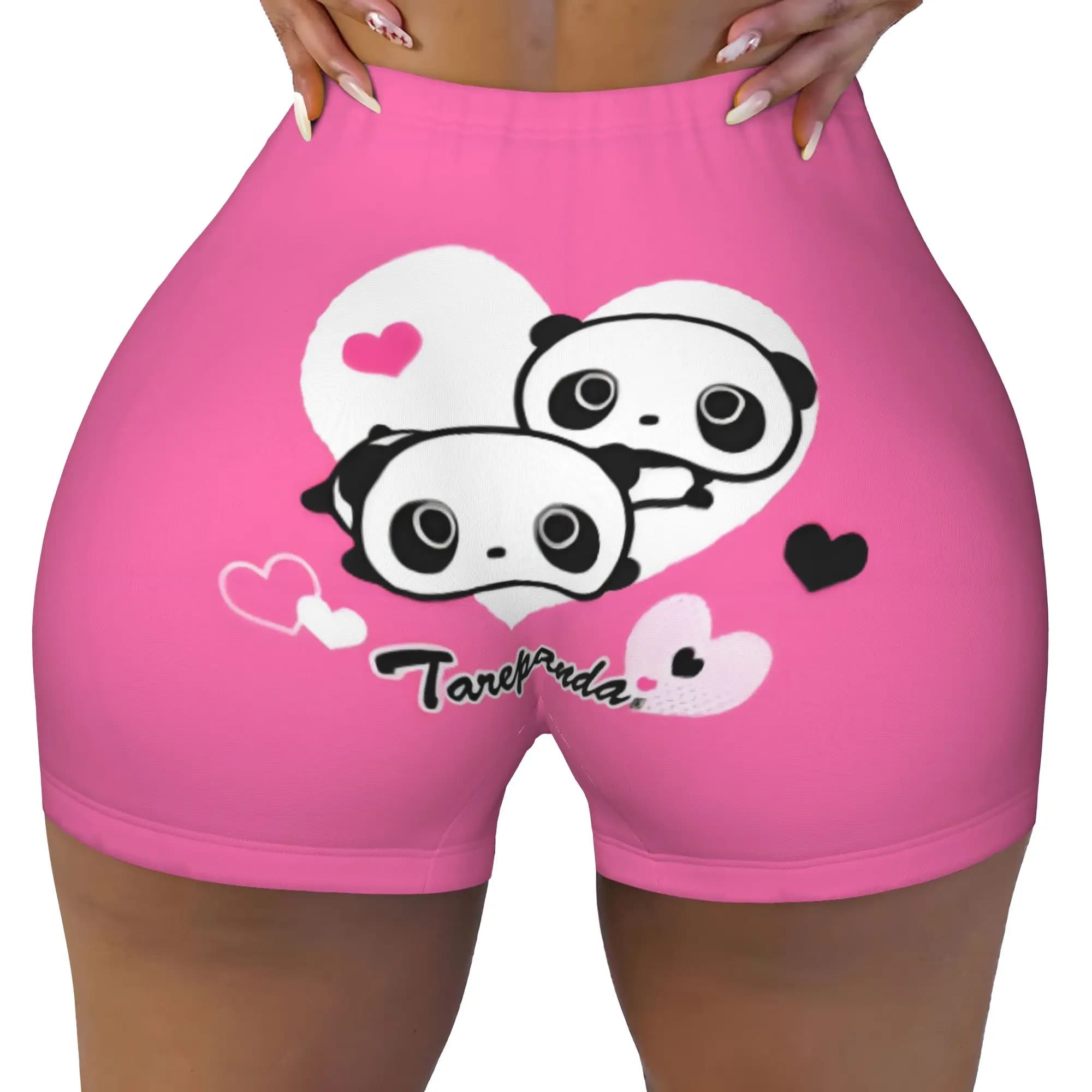 Cartoon Pink Heart Tarepanda Workout Running Volleyball Shorts Women Kawaii Panda Anime Gym Yoga Shorts