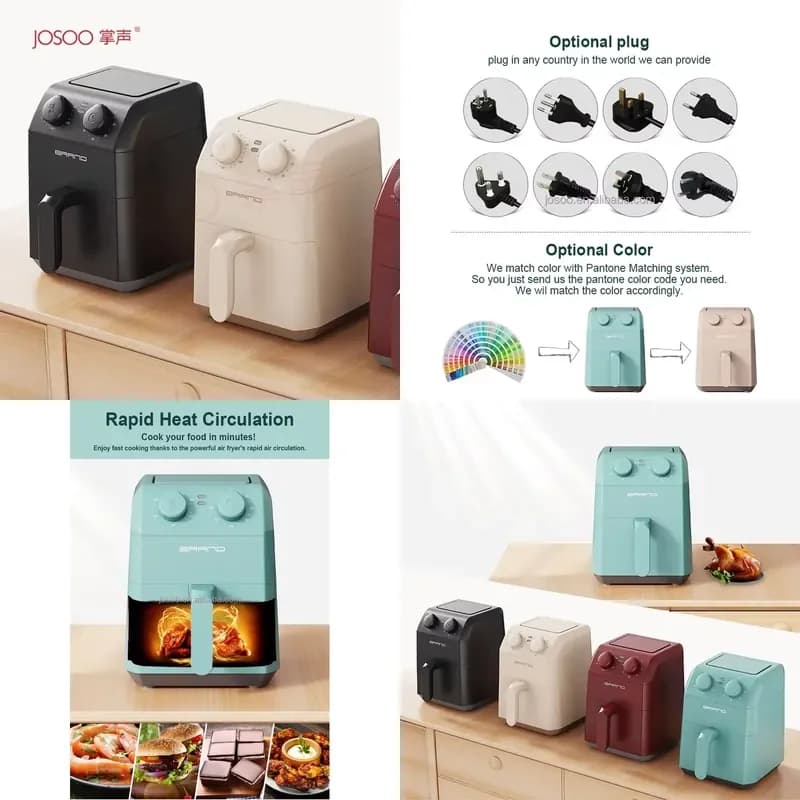 【CHIMU HOME】 Mini Air Fryer 3 L Electric Plastic Square for Convenient Temperature Control 0% Oil Food Grade Coating Free