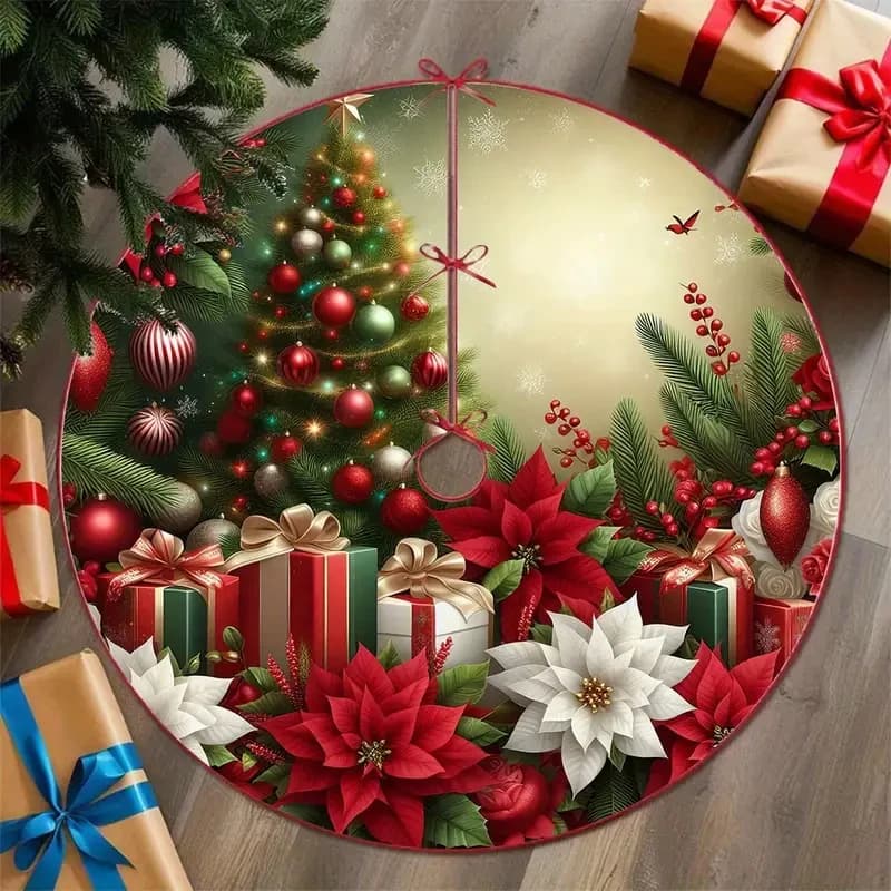 VIKAMA Christmas Tree Dress 3D Embroidered Gift Design Tree Mat New Year And Christmas Decoration Party Supplies