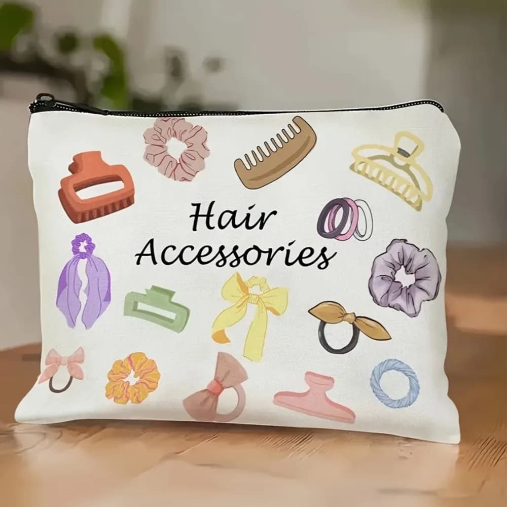 Lightweight Canvas Makeup Bag Double Sided Zipper Travel Organizer Large Capacity Printed Cosmetics Pouch Daily Use
