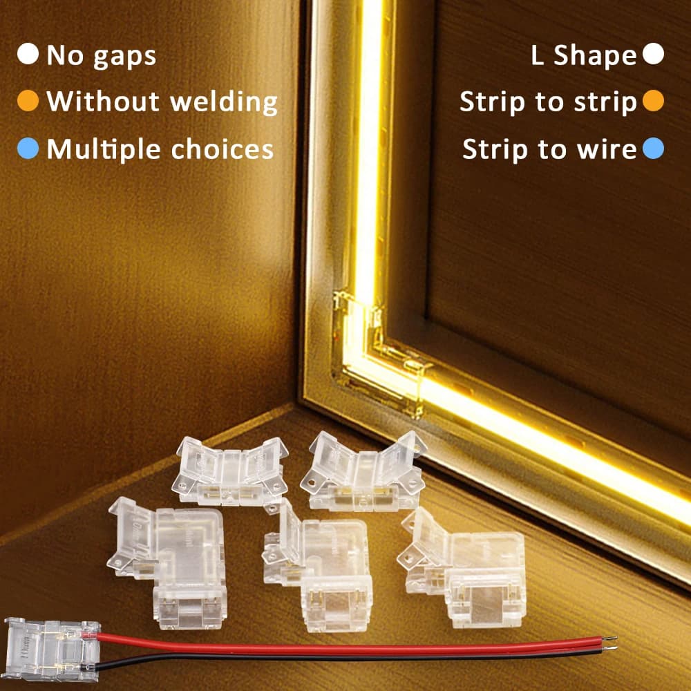Connettore LED senza saldatura 2 pin 5mm 8mm 10mm Striscia per strisciare Terminale connettore ponticello cavo di alimentazione per luce a nastro LED RGB CCT COB
