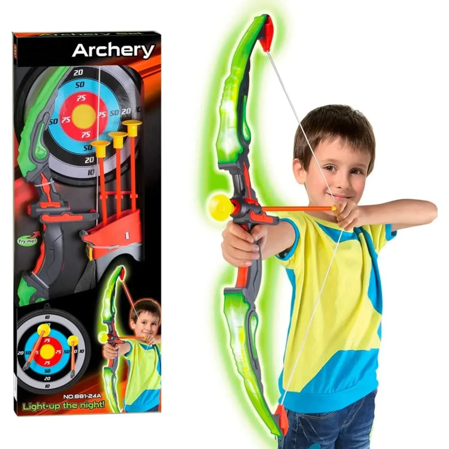 Set di arco e frecce per bambini Gioco di tiro con illuminazione a LED Giocattolo per tiro con l'arco Faretra per bersagli Giocattoli sportivi per interni ed esterni per regali per ragazze