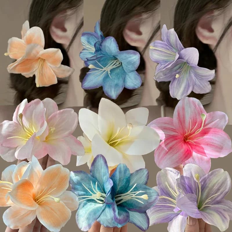 Fermaglio per capelli a forma di fiore di giglio Bohemia, forcina da fata, copricapo hawaiano, fermaglio a becco d'anatra, mollette, accessori per capelli alla moda estivi per donne e ragazze