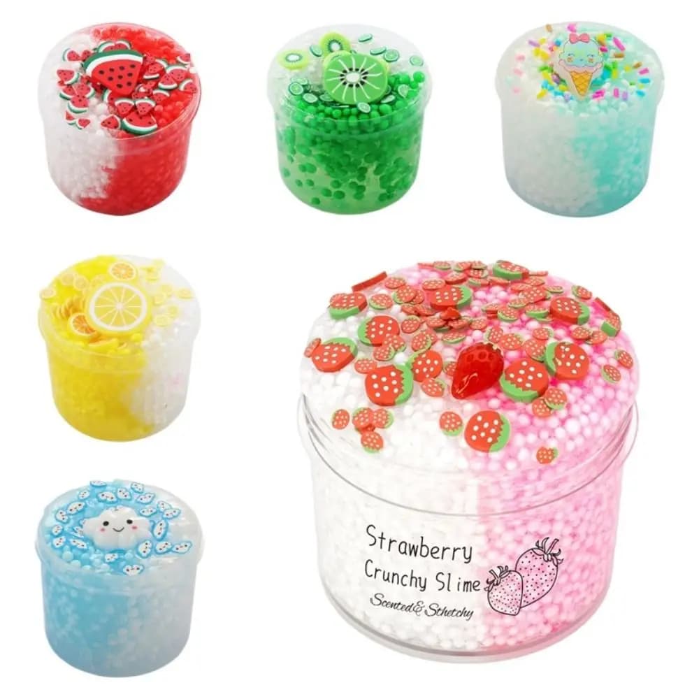 BB kaevixdio Soft 70ml Crystal Slime Foam Ball Glitter Clear Slime Set Strawberry Kiwi Stress Relief Slime Kit