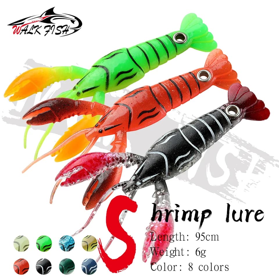 WALK FISH 3 pz/lotto gambero esca morbida 95mm/6g esca per aragosta simulazione attraente gamberetti Wobbler esca Silicone pesca selvaggia Bass