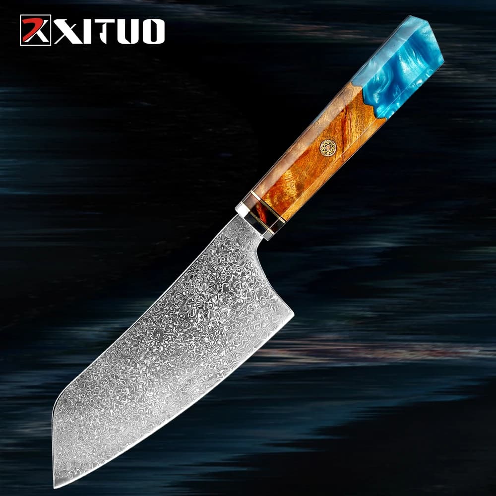 Coltello da cuoco sierico damasco da 6 pollici Coltello affilato Coltello da cucina professionale in stile cinese Coltello da cucina asiatico a testa tonda
