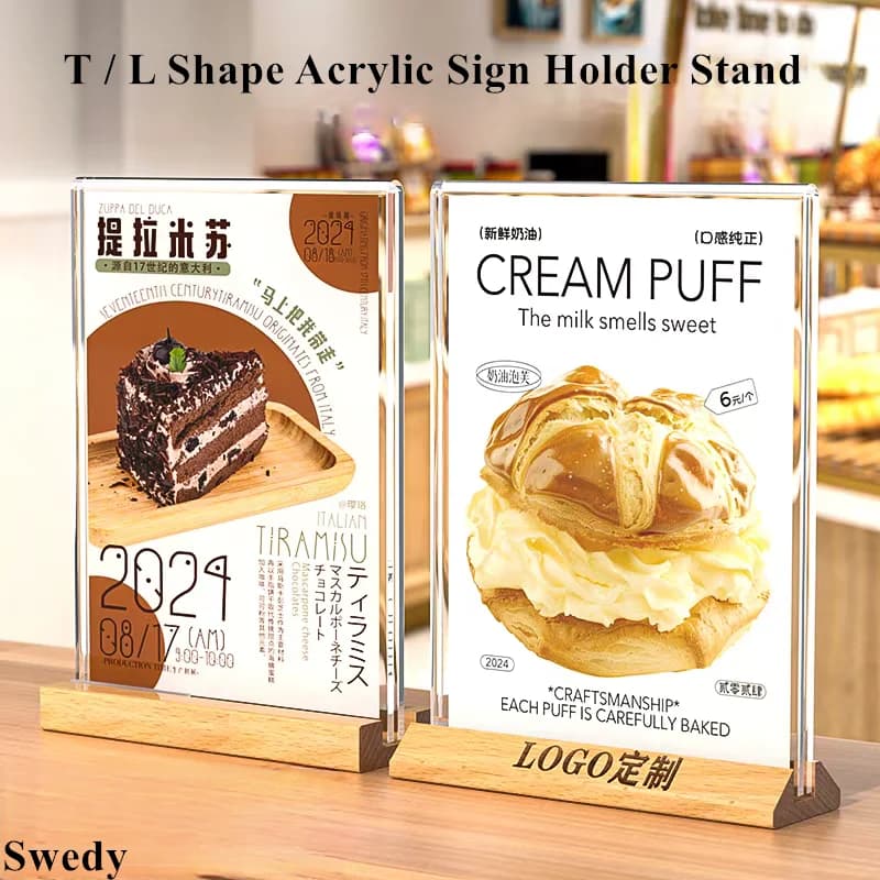 A5 148x210mm Porta cartello in acrilico a forma di T Porta menu da tavolo per ristorante Etichetta prezzo prodotto Poster Flyer Espositore