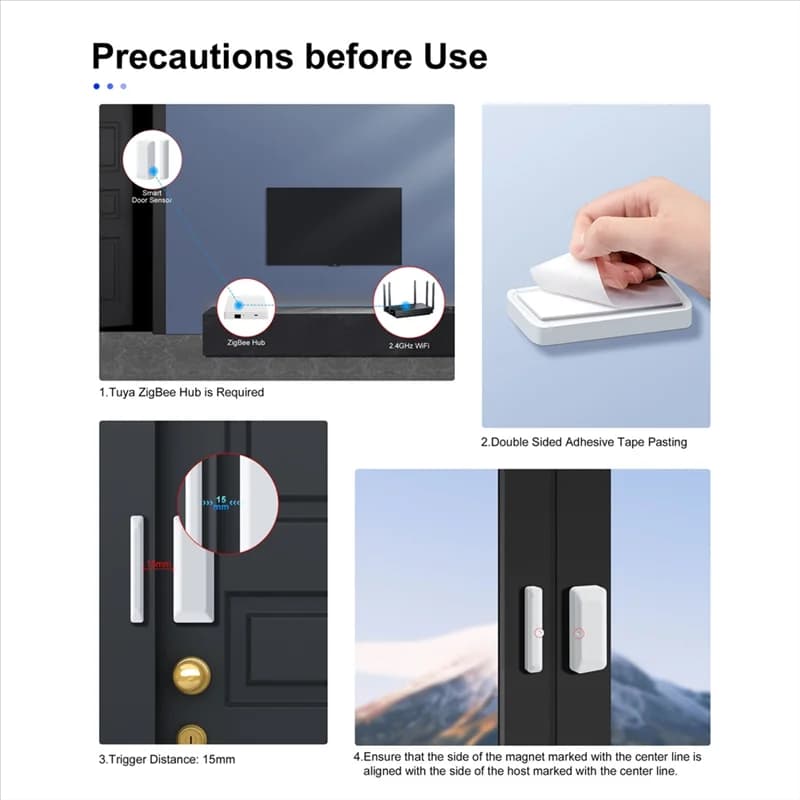 HLZS-Tuya Zigbee Sensore per porte Sensore per finestre Sensore per porte intelligente wireless Supporto per allarme Sicurezza domestica e automazione