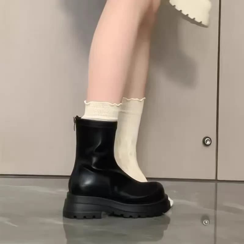 Women's Boots Thick Bottom round Head Short Boots Winter Warm Fashionable Chunky Heel Boots PU Leather Zipper Closure