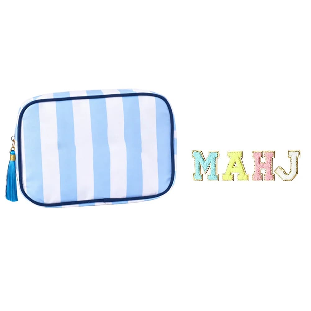 Borsa Cosmetica a Righe per Articoli da Toilette e Trucchi da Viaggio, Pochette Organizzativa in Poliestere con Motivo a Tessere Mahjong