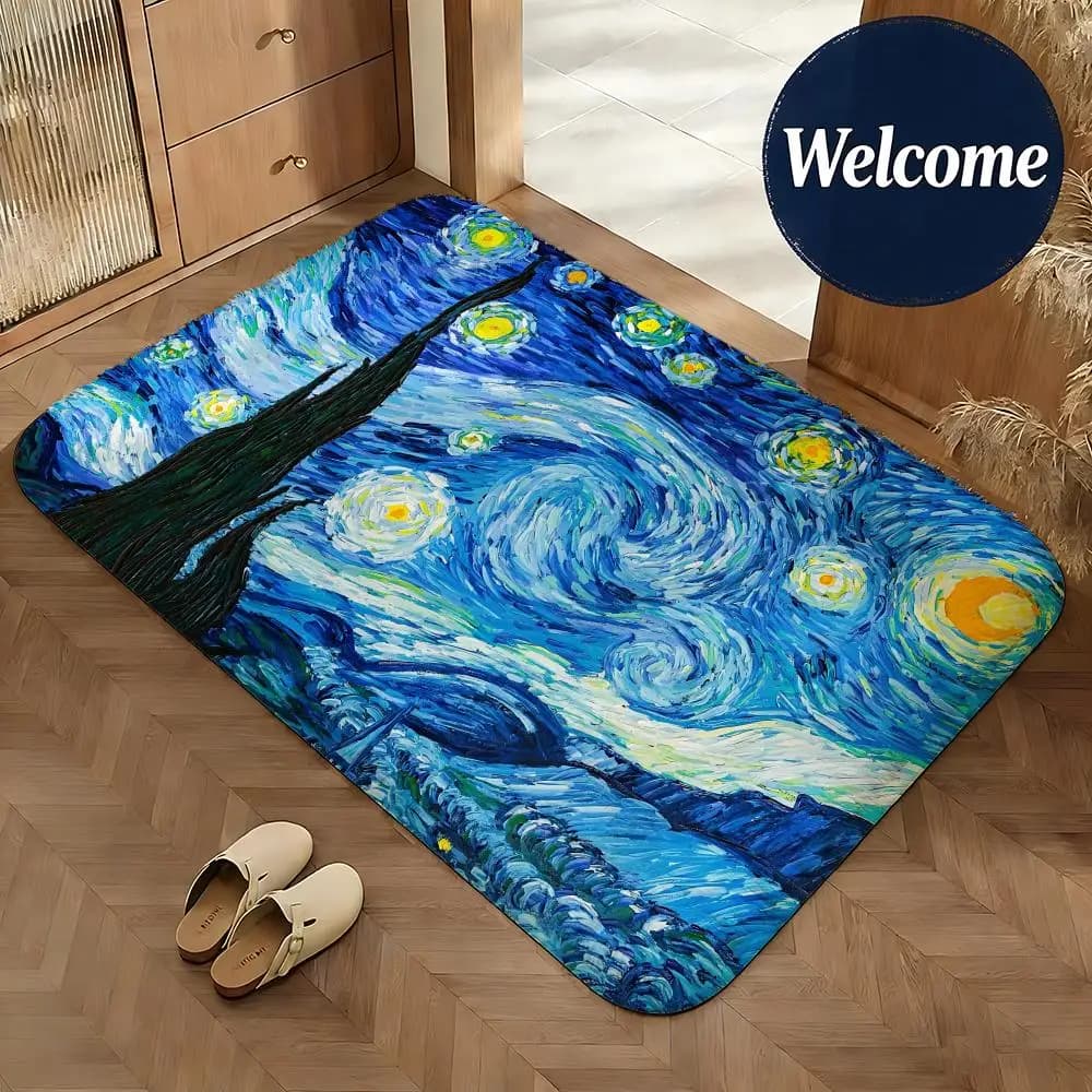 Tappetino morbido in flanella per artisti, tappetino per artisti Van Gogh, tappetino antiscivolo assorbente, per bagno, camera da letto, decorazioni per la casa