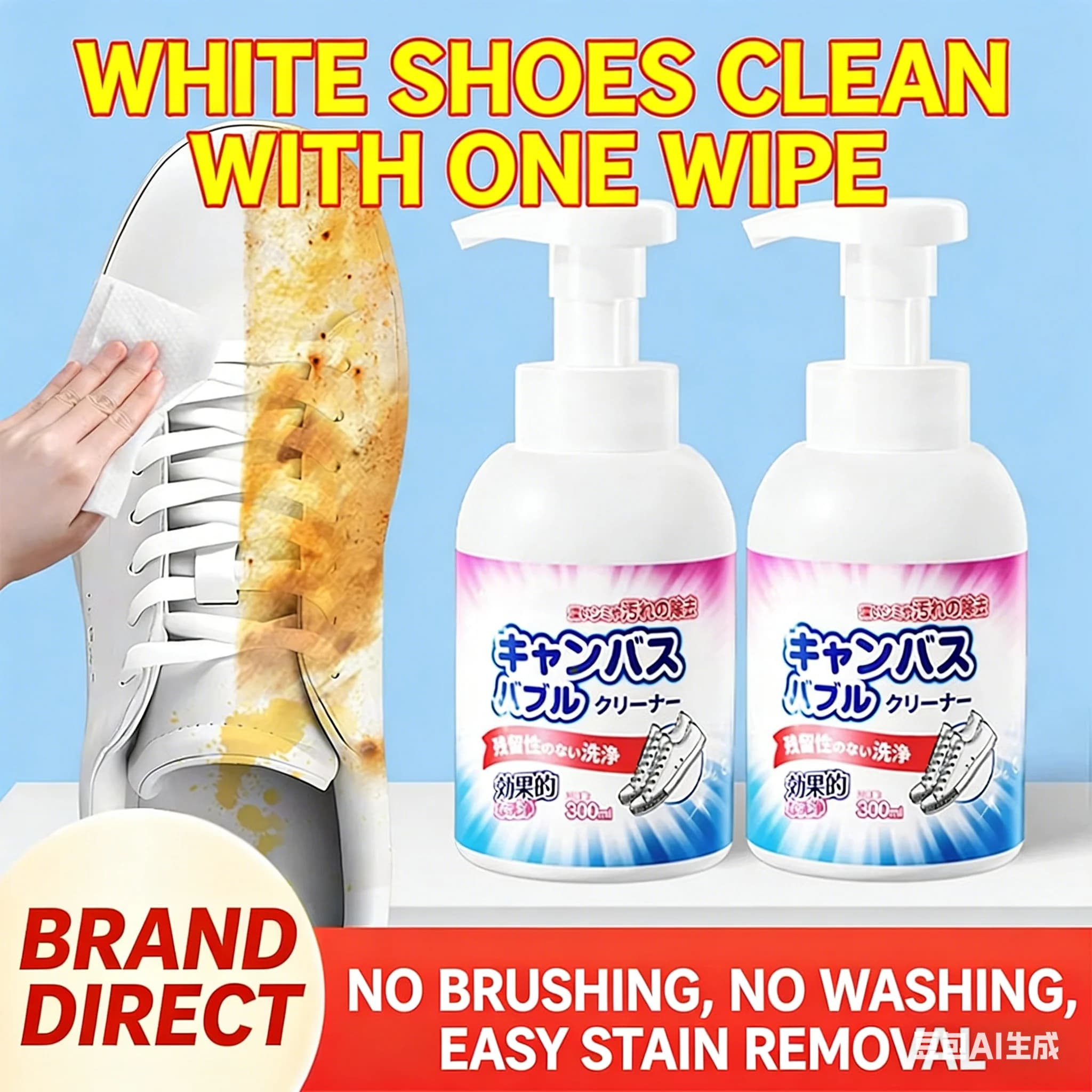 Detergente per scarpe bianche, spazzola per scarpe, detergente per calzature, rimuovi macchie, sbiancante, anti-ingiallimento, strumento magico senza acqua - basta strofinare