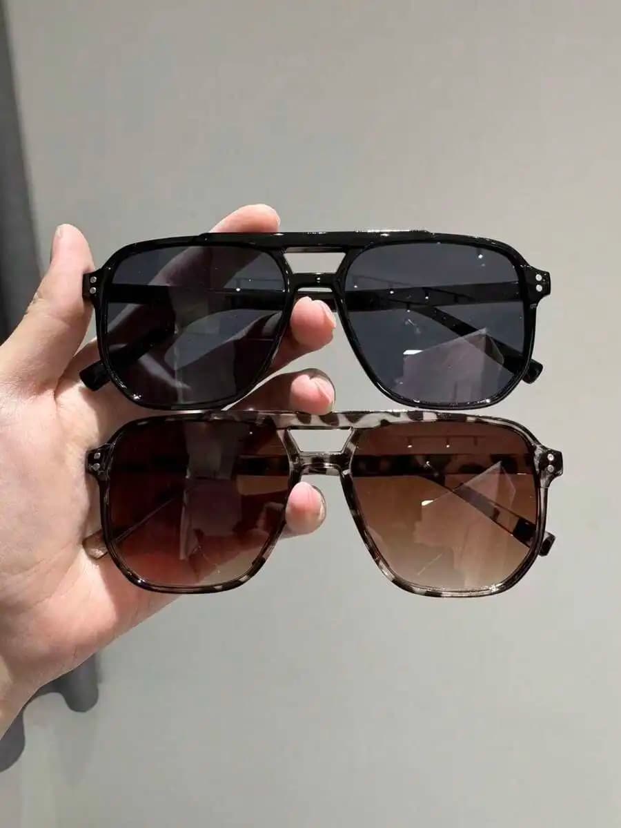 2pcs Plastic Sunglasses Dual-Beam Geometric Design For Women Men Street Beach Travel Holiday Gift