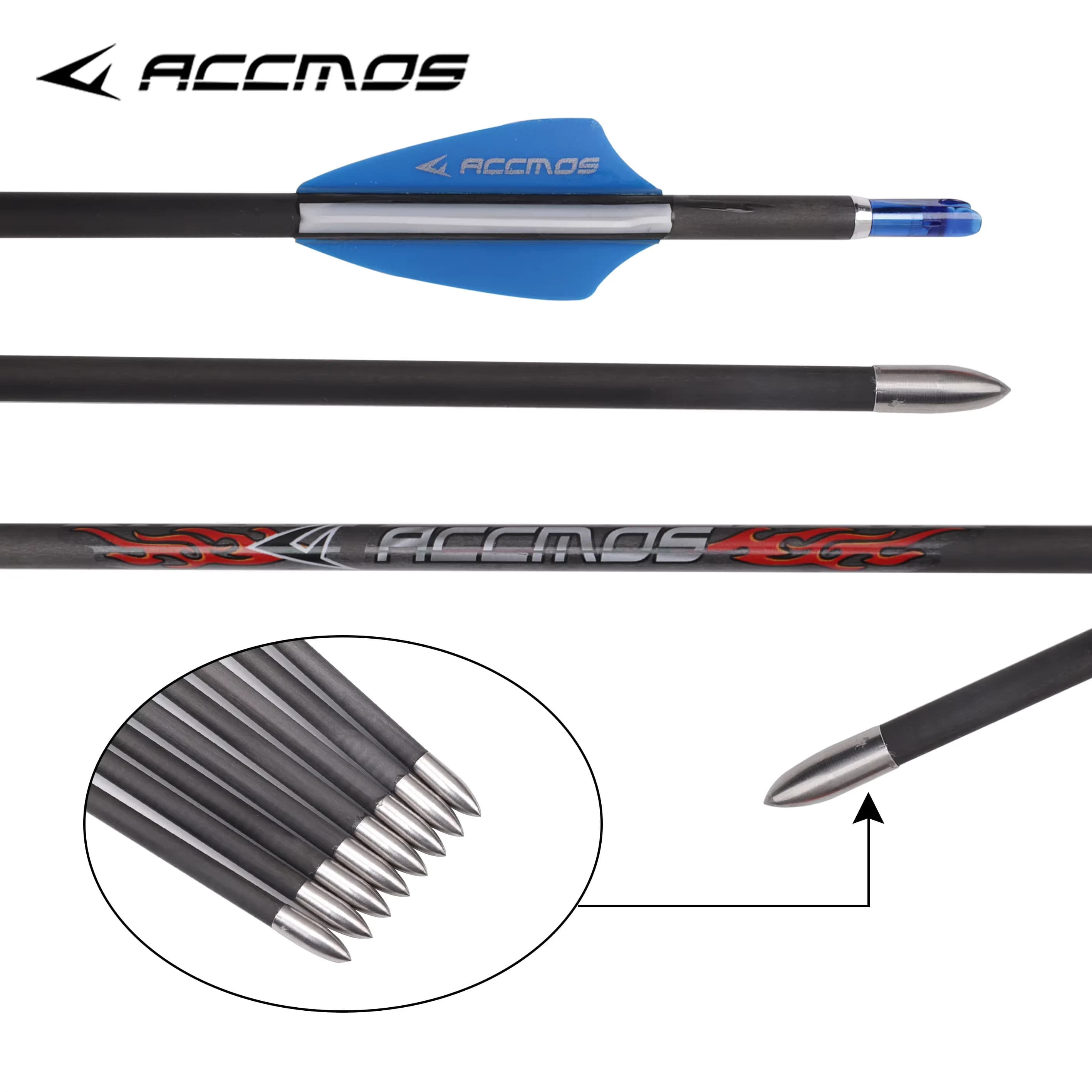 ACCMOS 12 pezzi 32 pollici ID 4,2 mm freccia in carbonio puro colonna vertebrale 300 - 1800 tiro con l'arco caccia