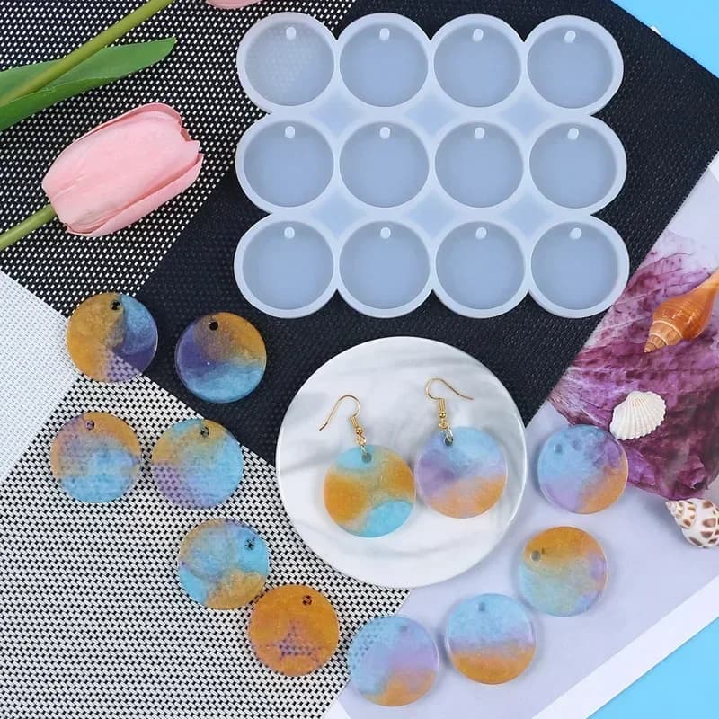 2026 New Model Shiny Flat Circle Silicone Mold with Hole, Pendant/Earrings/Round Keychain Mold, Pet Tag Resin Casting Mold