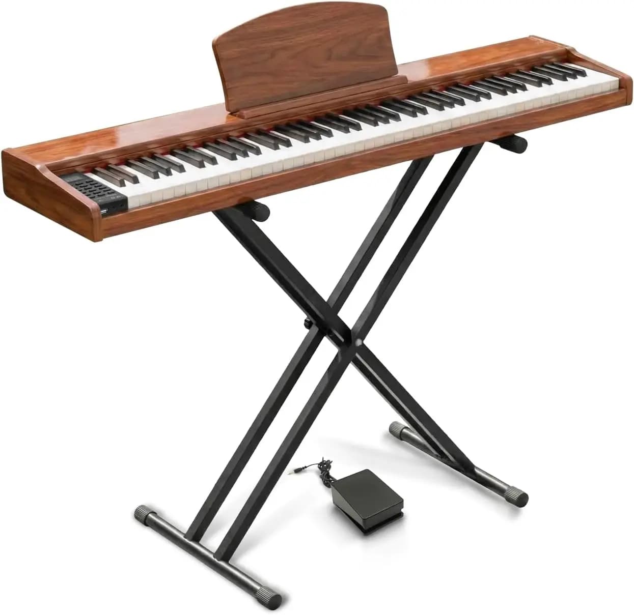 Pianoforte Digitale a 88 Tasti Semi-Pesati per Principianti con Supporto, Poggiapauta, Cuffie, Finitura Noce